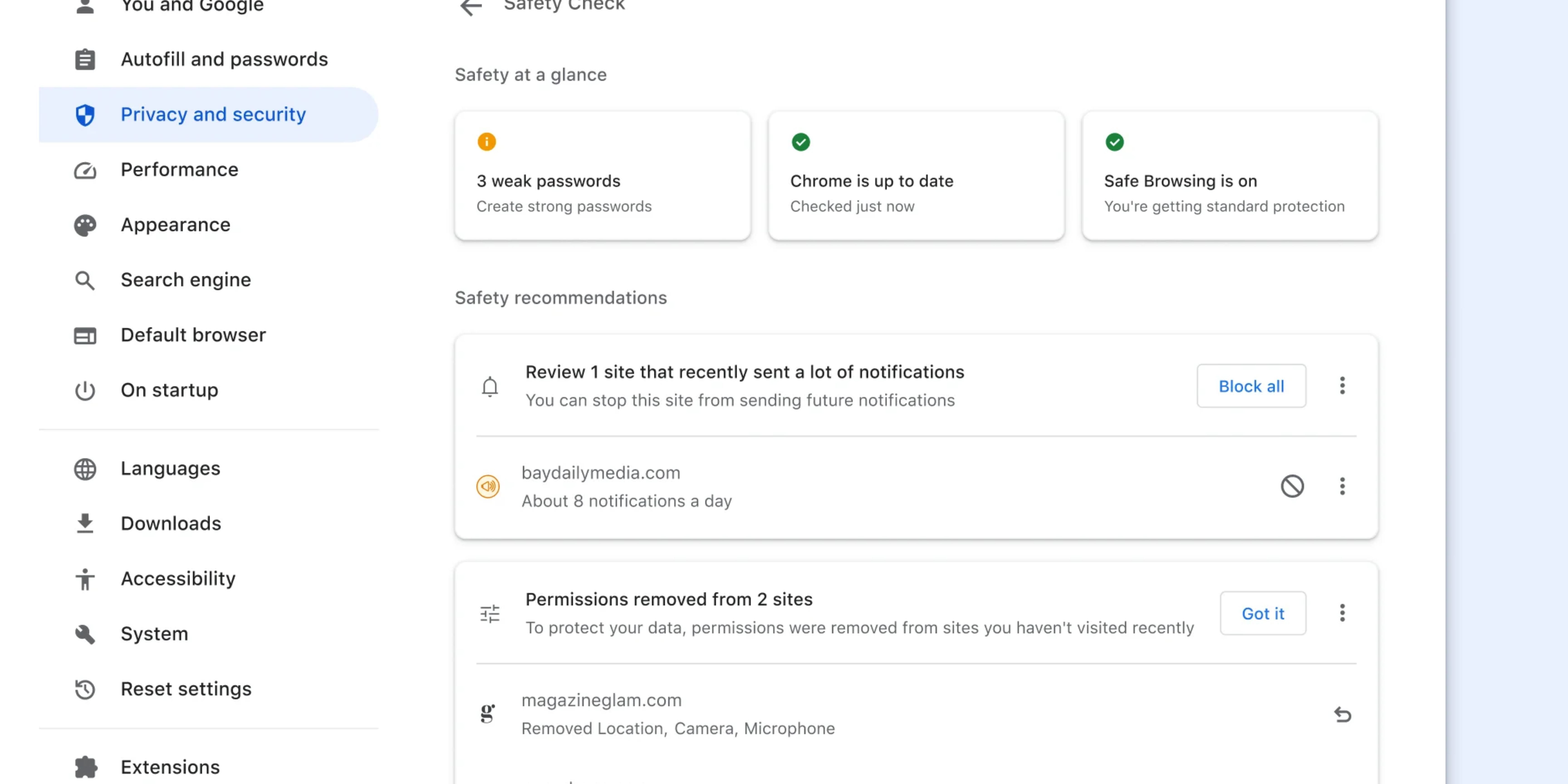 Review Your Privacy & Security with Safety Check