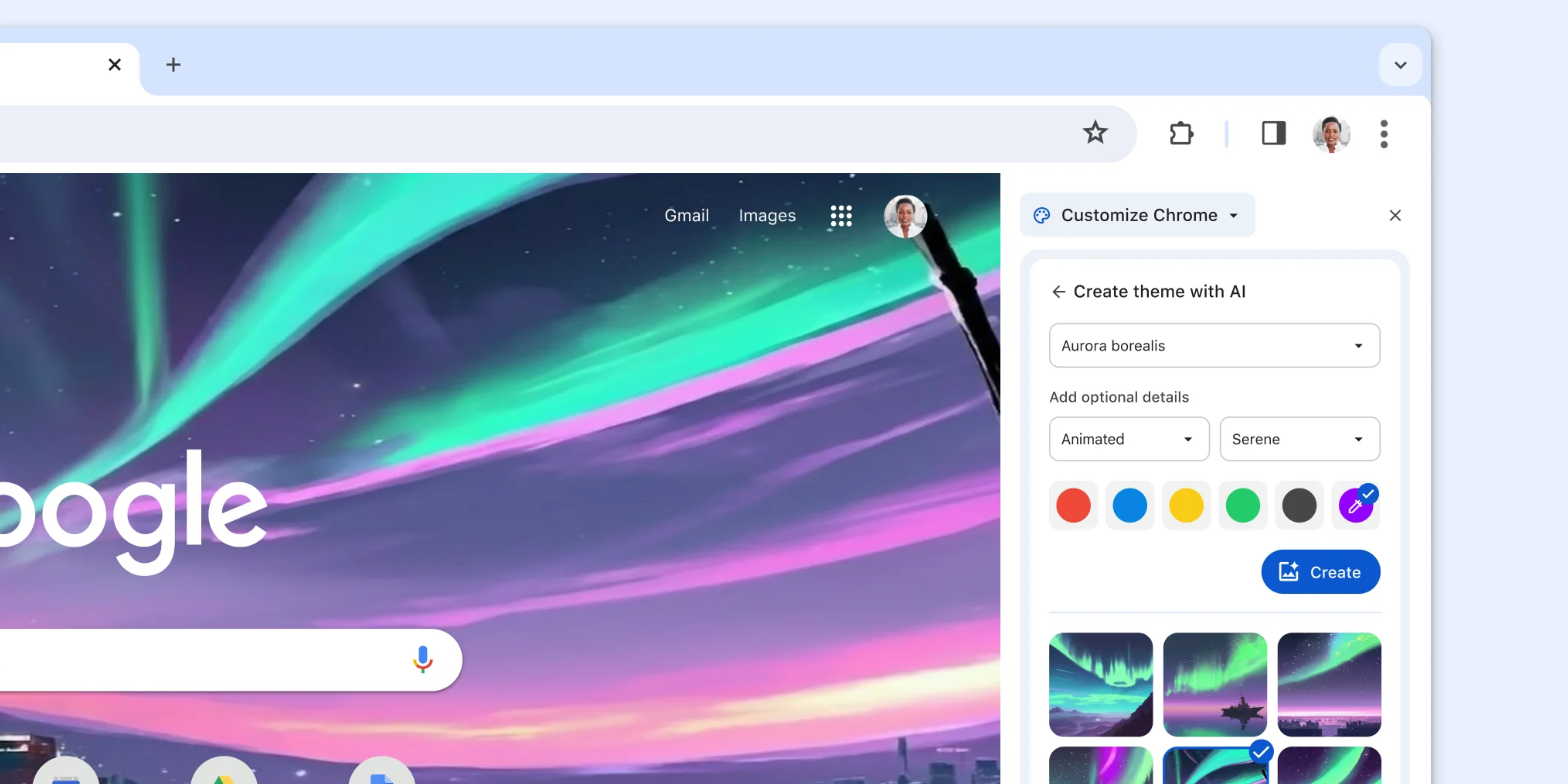 Create a unique image using AI to set as your Chrome theme