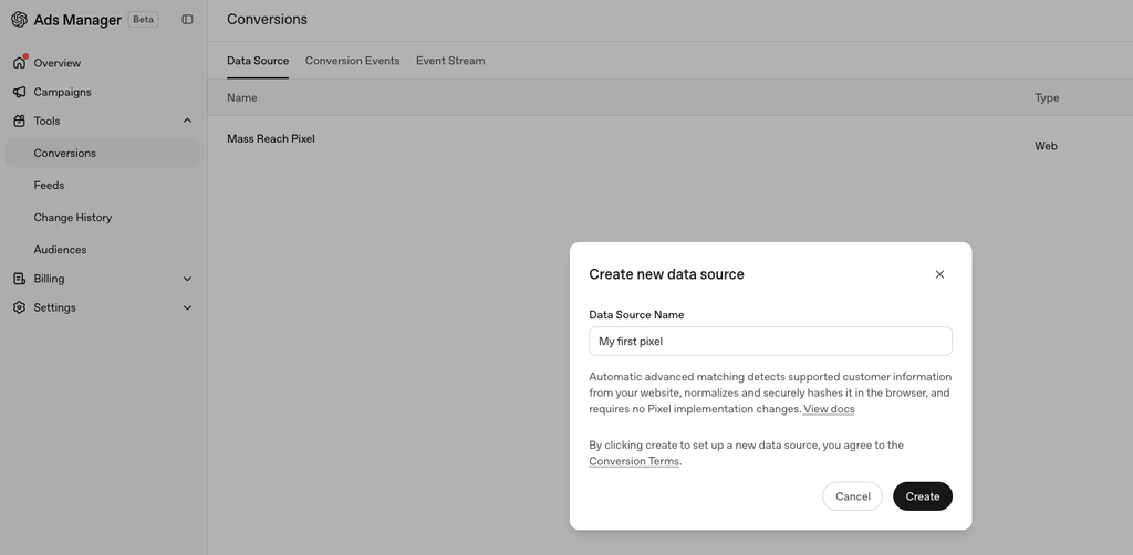ChatGPT Ads Manager, Conversion Tracking and the OpenAI Pixel - Mass Reach