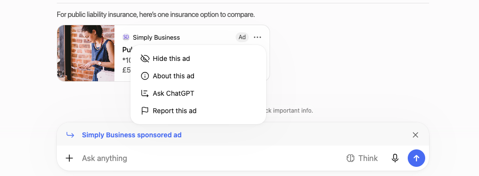 Live ChatGPT Ad Example